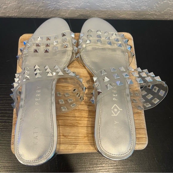 Katy Perry Silver Clear Studded Block Heel Sandals Size: 7.5 Preloved - Picture 11 of 11
